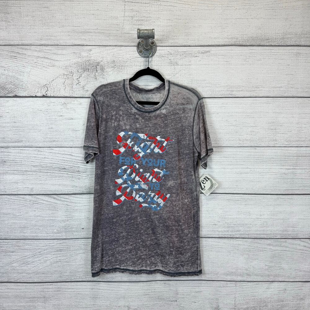 Southern Bliss Women's Gray Burnout "Right To Party" Graphic Tee Size Medium